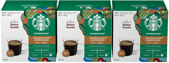 스타벅스 하우스 블렌드 바이 네스카페 돌체구스토 캡슐커피, 8.5g, 12개입, 3개