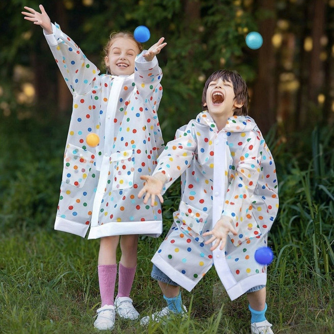 투나이언 주니어 땡땡이 레인코트 전신방수 학생우비 EVA 아동비옷