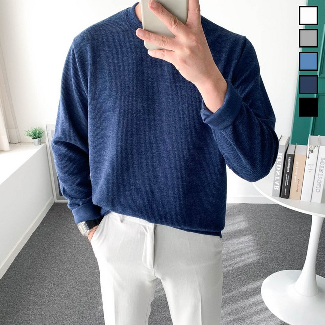 놈시크 95-130 남성 봄 니트 티셔츠 쫀쫀스판 골지 오버핏 긴팔티 빅사이즈