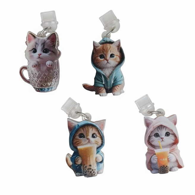 주니니몰 냥이 충전구 마개 C타입 보호캡, 1세트, 흰냥2+갈냥2