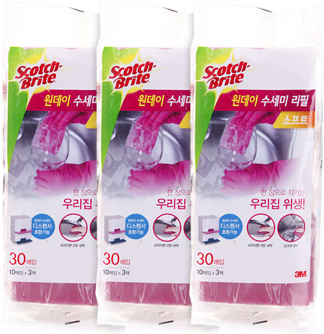 스카치브라이트 원데이 소프트 수세미, 30개입, 3개