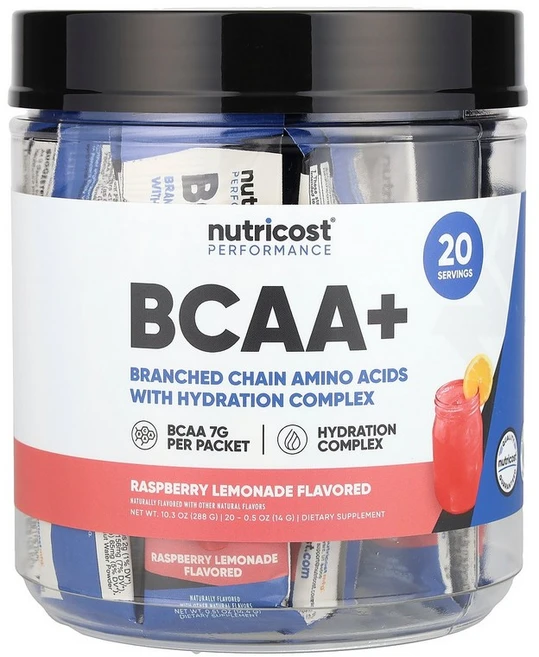 뉴트리코스트 Nutricost 운동 능력 BCAA+ 라즈베리 레모네이드 20팩 개당 14g0.5oz129176원산지:기타, 20 개, 14g - 쿠팡