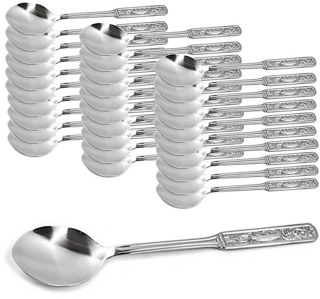 고급 스텐 숟가락 젓가락 민자 땡땡이 인삼 업소용 수저 (10개/50개/100개), 100개, 인삼 숟가락