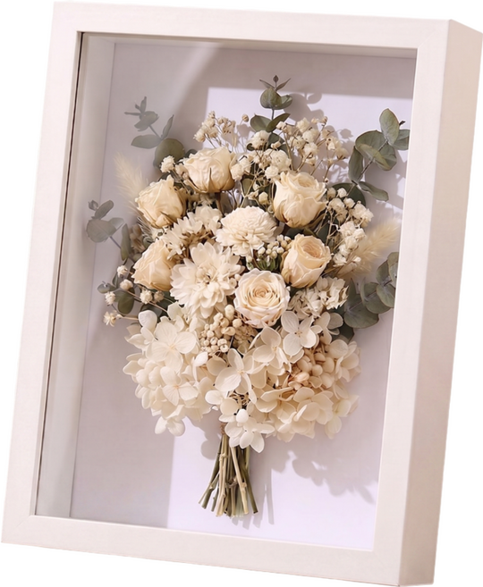 푸뚜로 부케말리기 부케액자 드라이플라워 말린꽃보관 결혼선물 원목 입체액자, 1개, 화이트