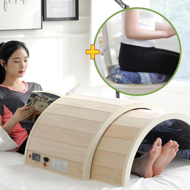 큐어돔 온열찜질기 원적외선 편백나무 대형 전기 찜질기 온열기 세트(찜질기+원형방석), 헤링본 블루, 솔라히팅시트(그레이), 써니아이패치블랙