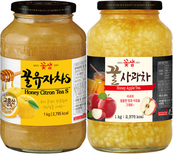 꽃샘 꿀유자차S 1kg+사과차 1kg, 1개, 1kg