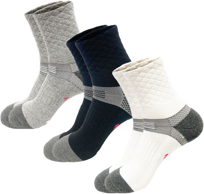 [TTP INC] 기능성 스포츠 중목양말 3켤레 세트/ 등산 운동 폴턴 V존 레포츠 양말/뒤틀림방지 브이존 고탄력 주름형 밴드/미끄럼방지, 3개, 그레이