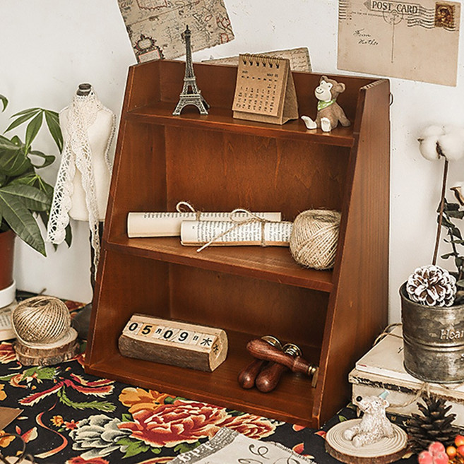 감성 원목 3단 미니 선반 계단식 우드 진열장 데스크테리어 피규어 소품 수납함