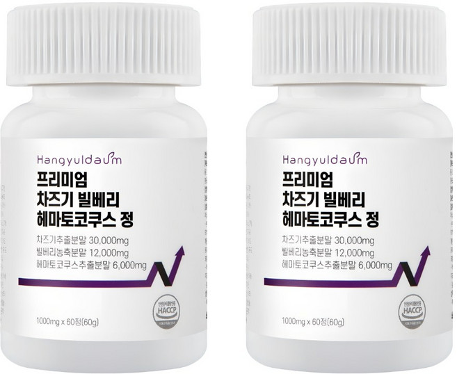 한결다움 프리미엄 루테올린 차즈기 빌베리 헤마토코쿠스 결명자 당근 메리골드 1000mg 60정, 2개