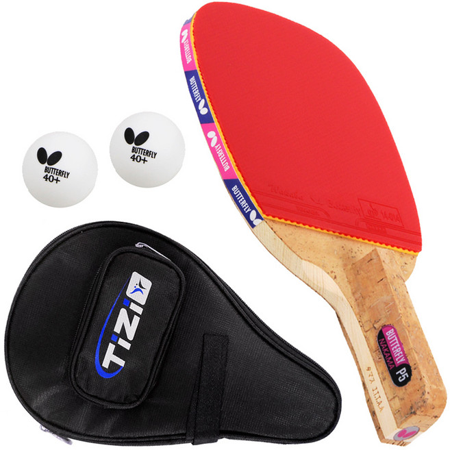 버터플라이 탁구라켓 나카마P5 + 케이스 + 탁구공 2p 세트, 1세트, 펜홀더라켓1채+케이스1개+공2개