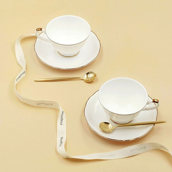 [한국도자기] 골드 세느 커피 2인 세트 잔2개+받침2개 사무실 찻잔, 1개