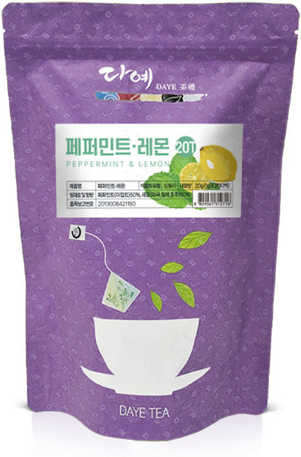 [본사직영] 다예 맛있는 페퍼민트 레몬차 20티백 생분해 삼각티백, 1개, 20개입, 1g