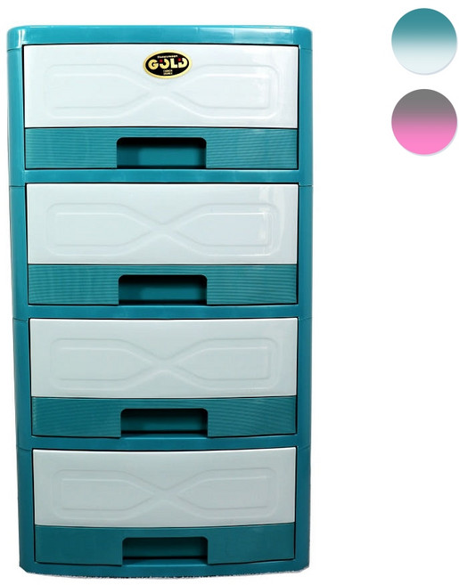 창신 4단 플라스틱 서랍장 수납장 다용도 학교 분리수거 옷 생활용품 비품 정리, 민트