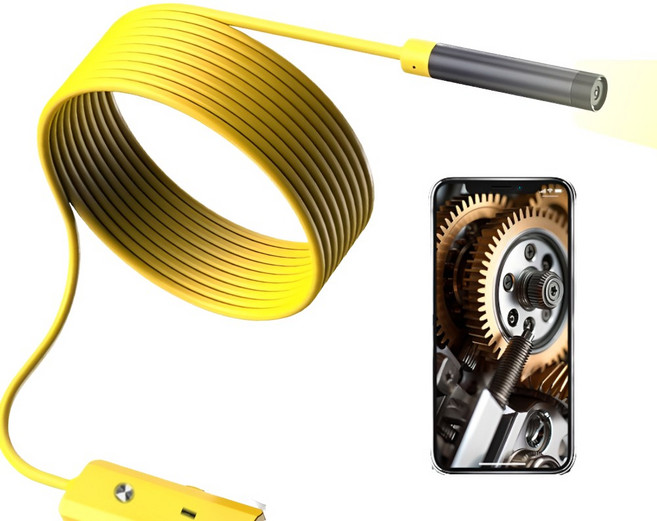 공구팜 강선 하드웨어 옐로우 케이블 HD 스마트폰 내시경카메라, 2미터, 1개