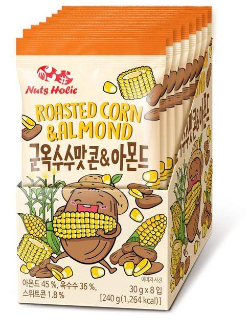 할랄 넛츠홀릭 군옥수맛콘&아몬드 30gx8개입, 8개, 30g