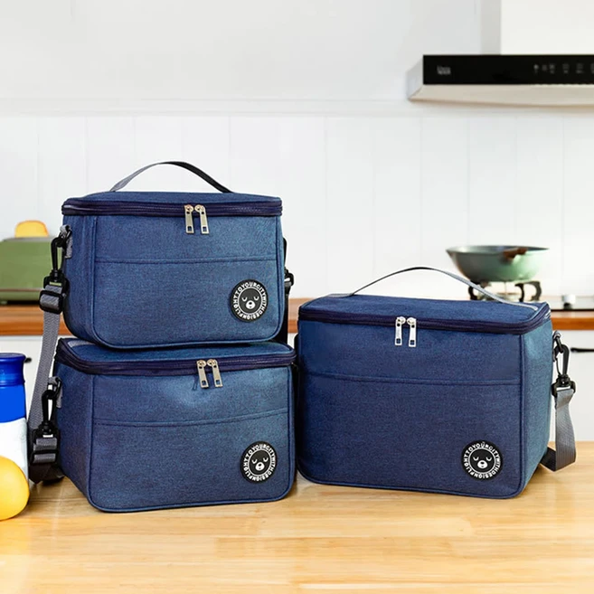 어깨끈이 달린 휴대용 용량의 절연 가방 도시락 가방 학생용 두꺼운 방수 도시락 가방. -zmt, 02 Navy blue