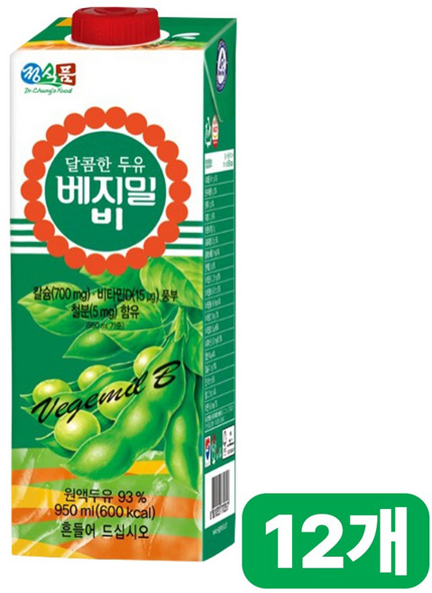 [청년의희망] 정식품 베지밀 달콤한 베지밀 비 B 큰용량, 950ml, 12개