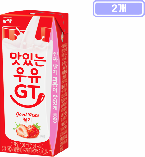 남양유업 맛있는우유 GT 딸기, 180ml, 2개