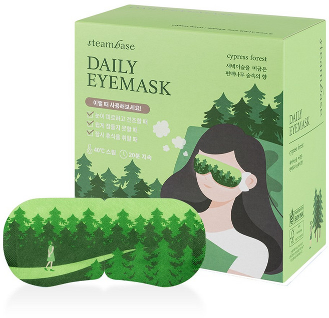 [공식] 스팀베이스 눈 찜질팩 스팀 온열안대 수면안대 아이마스크(편백나무향) 12매, 1개, 12매입