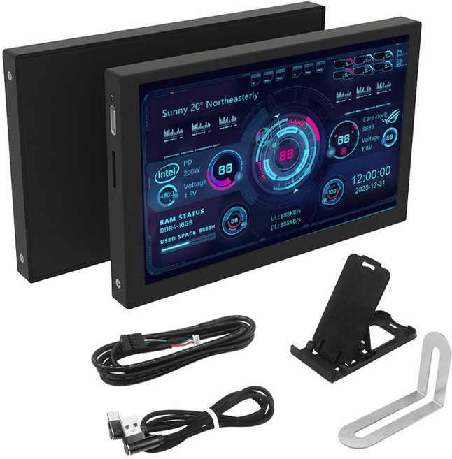 TURZX 5 인치 USB Type-C 보조 화면 800480 IPS LCD 컴퓨터 CPU GPU RAM HDD 모니터 HDMI 호환 디스플레이, 01 Black, 01 Black