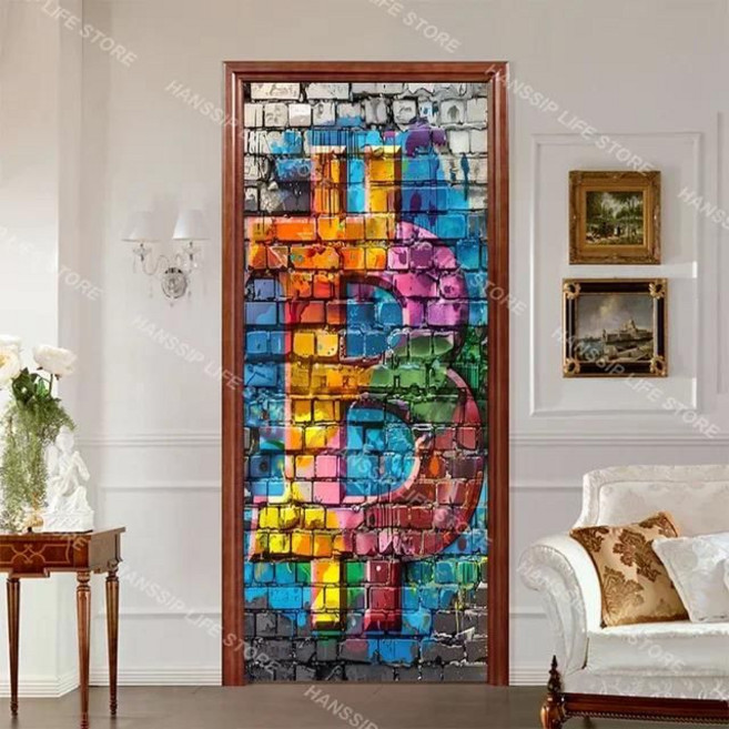 힙합 팝아트 현관문 방문 문짝 출입문 화장실문 도어 포인트 시트지 필름 레트로 유니크 화려, 40x120cm, 15