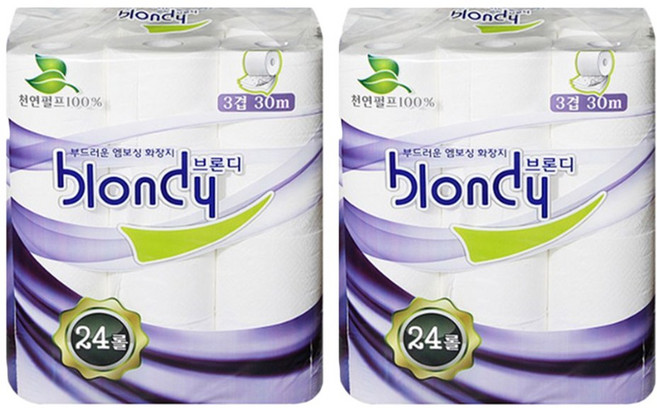 브론디 3겹 물에 녹는 고급 롤 화장지, 30m, 24개입, 2개