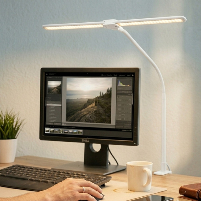 Leesheer 접이식 클립형 공부용LED 스탠드 조명 독서용 책상등, 흰색