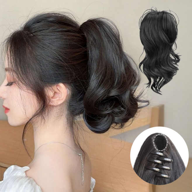숭람 자연스러운 집게형 포니테일 가발, 1개, 내추럴 블랙