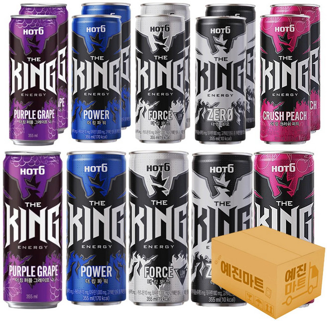 [예진마트] 핫식스 더킹 에너지드링크 355ml x 15캔 혼합 제로 파워 포스 퍼플그레이프 크러쉬피치, 제로3+파워3+포스3+퍼플그레이프3+크러쉬피치3, 1세트