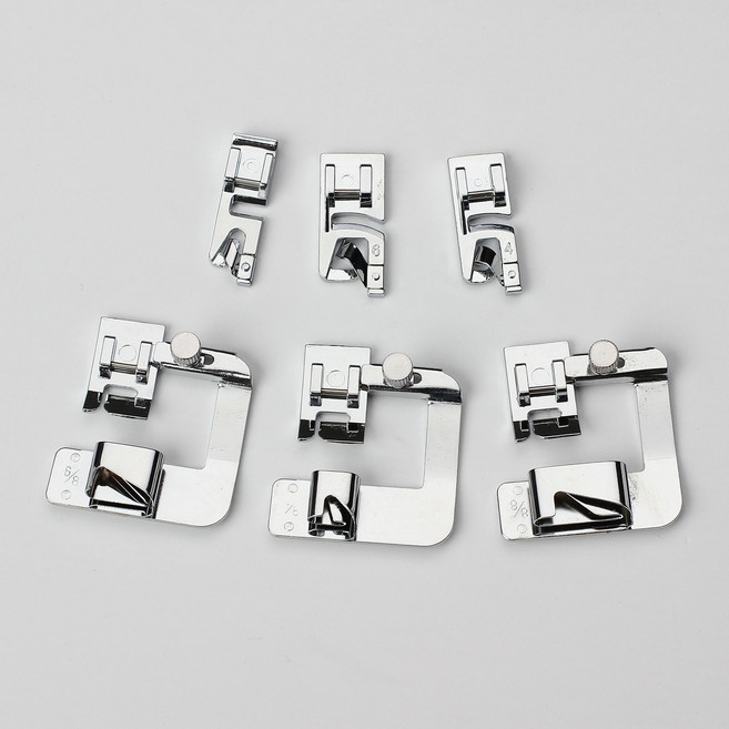롤링 헴 프레셔 풋 키트 가정용 재봉틀 호환 믹싱 기능 포함 6pcs, 1세트, 실버
