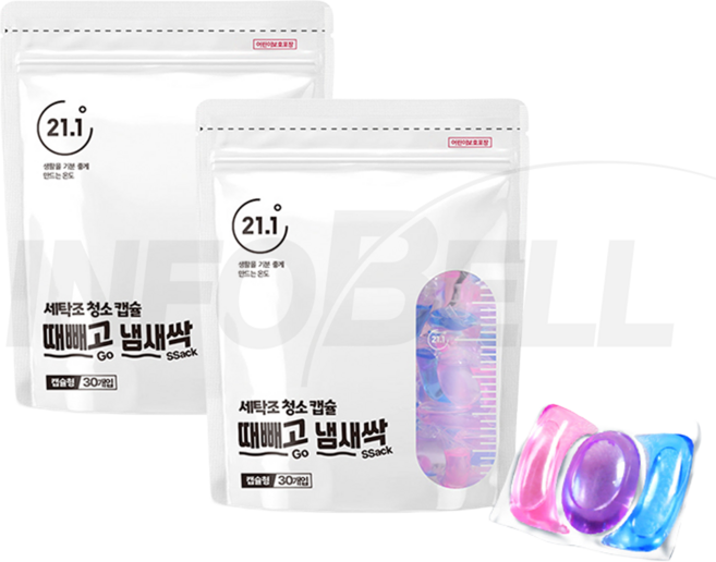 [TV홈쇼핑정품 인포벨]때빼고 냄새싹 고농축 캡슐 청소 세제 드럼 통돌이 세탁기 세탁조 크리너, 390g, 2개