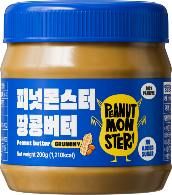 [압도적 고소함] 피넛몬스터 무첨가 무가당 100% 땅콩버터 크런치, 1개, 200g