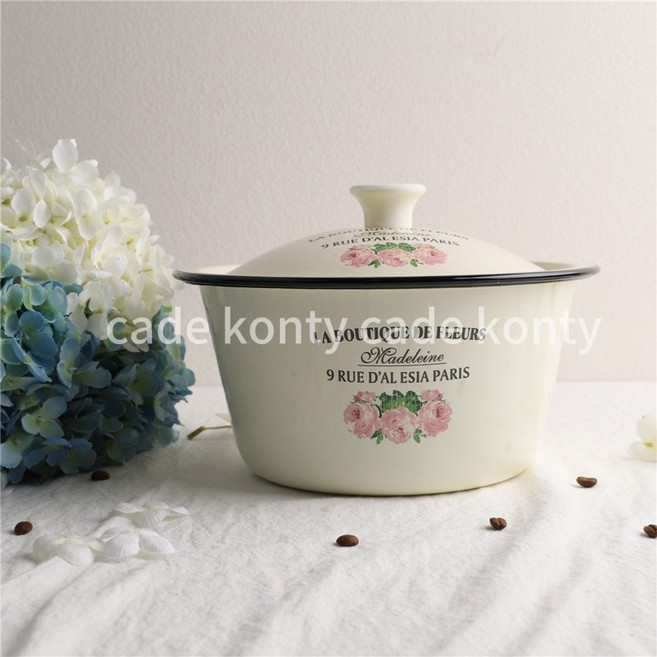 cade konty 스파게티냄비 멀티팟 감바스 일본 장미 그릇 찌개 샐러드 사기 과일 원형 면삷는 육수 갈비찜, 로즈, 2개, 27.5cm