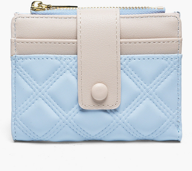 BATSIZE 女士二折錢包 菱格紋按扣短夾 PU皮質拉鍊零錢袋