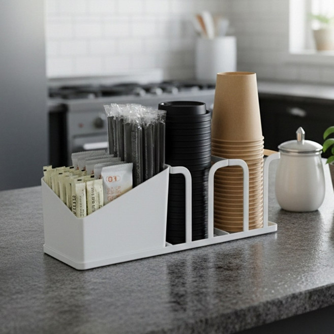 하스몰 종이컵 정리 트레이 컵 빨대 티백 커피캡슐 디스펜서, 1개, 화이트