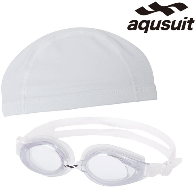 국내생산 아퀴스트 김서림방지 안티포그 수경 TG-1510 + 스판 수모 세트 성인 아동 어린이 초등 키즈 물안경 수영모자 실내수영장 생존수영용품, 1세트, 크리아_화이트