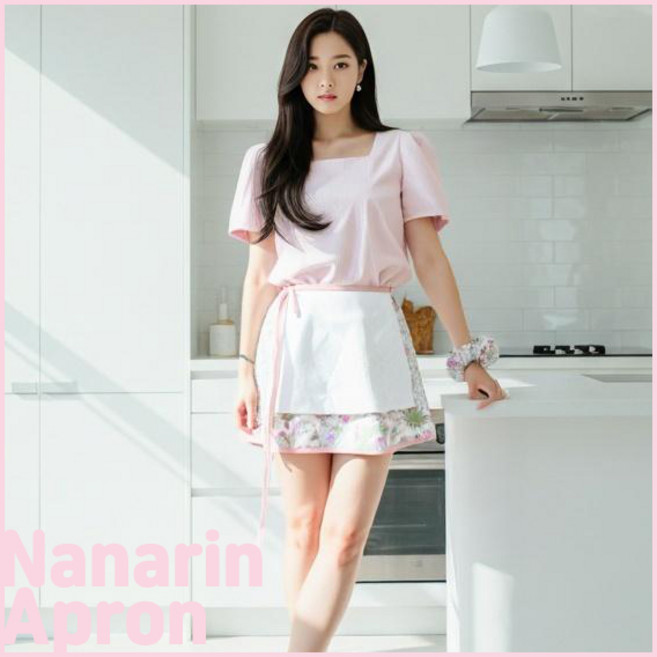 프렌치무드 A라인 허리 에이프런, 1개, 수국 블루 + 덧치마(2개)