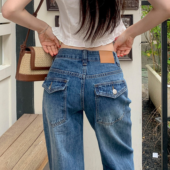 떳다그녀 노블진 로우웨스트 롱와이드 워싱 청바지 데일리 캐주얼룩 스트레이트 트렌디핏 데님팬츠