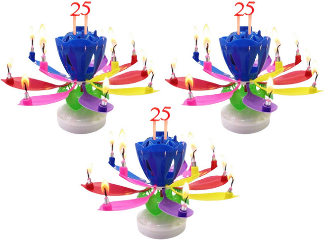 ITEMHOUSE 생일축하 멜로디 연꽃초 + 숫자세트 2p 3개 1세트, 레인보우, 레인보우3개