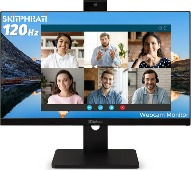 23.8인치 비즈니스 웹캠 게이밍 모니터 1080P IPS 120Hz 비디오 컨퍼런스 모니터 - 내장 조정 가능한 3MP 웹캠 마이크 어레이 스피커 아이 케어 프레임리스 HDM, 23.8인치 비즈니스 웹캠 게이밍 모니터 1080P I, 1개