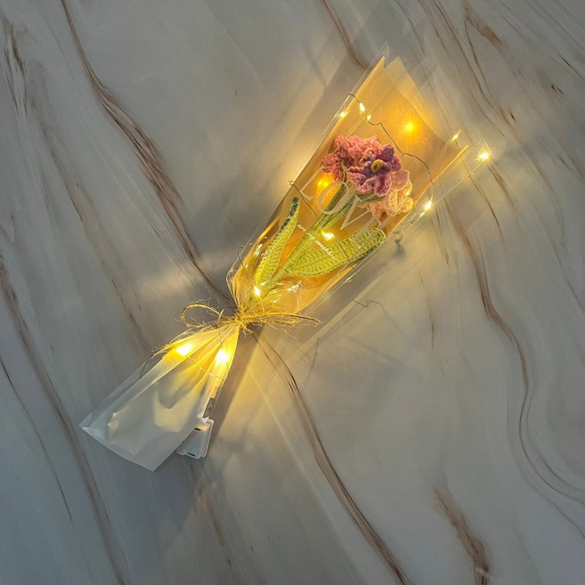 手作鉤針花束 LED燈飾 畢業主題, 勿忘我-粉色(單支暖光款), 1件