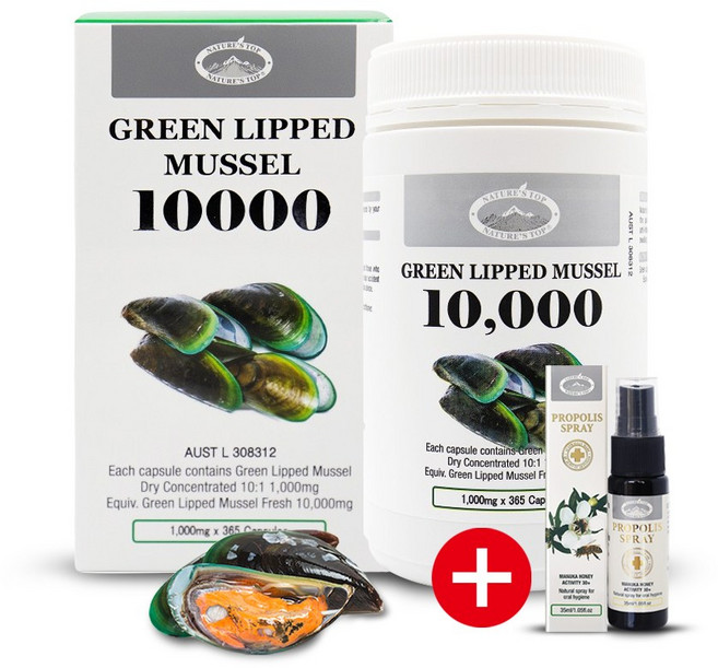 네이쳐스탑 초록입홍합 10000mg 365캡슐 초록홍합 리프리놀 + 프로폴리스 스프레이 증정, 1개, 365정