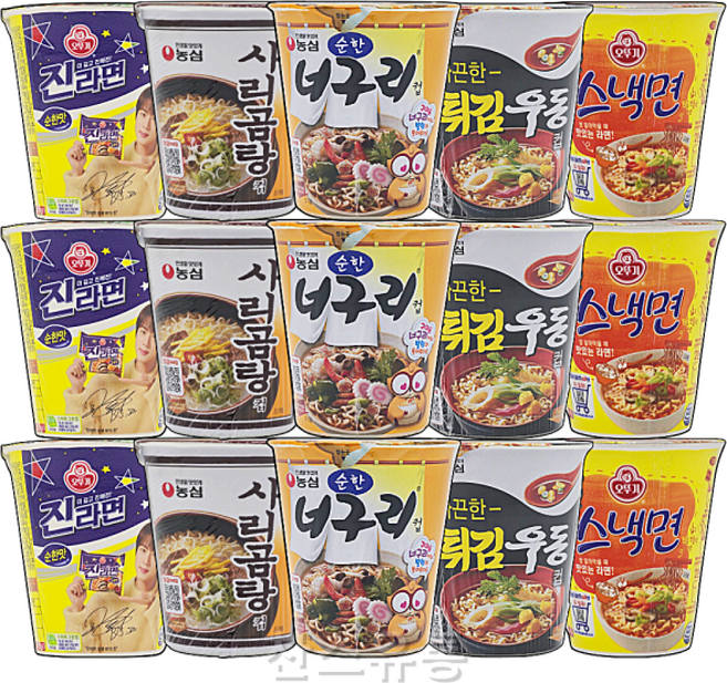 안매운라면 세트 소컵 씩 / 오뚜기 진라면 순한 + 너구리 순한 + 사리곰탕면 + 튀김우동 + 스낵면, 1개