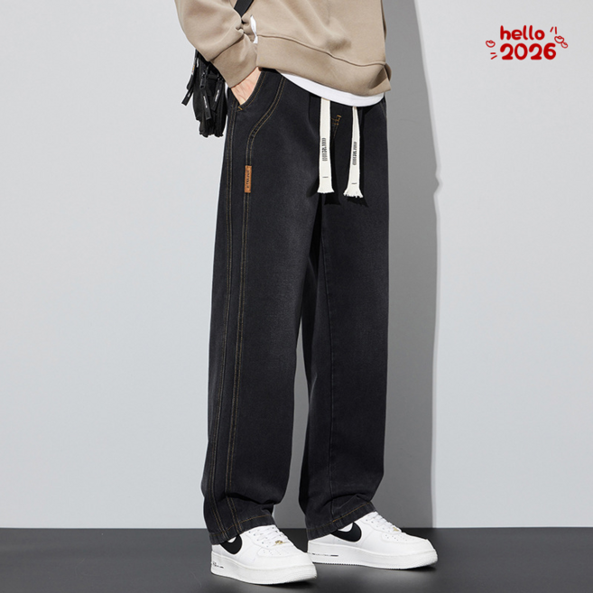 Luminax 남성 사계 와이드 스트레이트 밴딩청바지 캐주얼 패션 바지 스판 데님 팬츠 빅사이즈