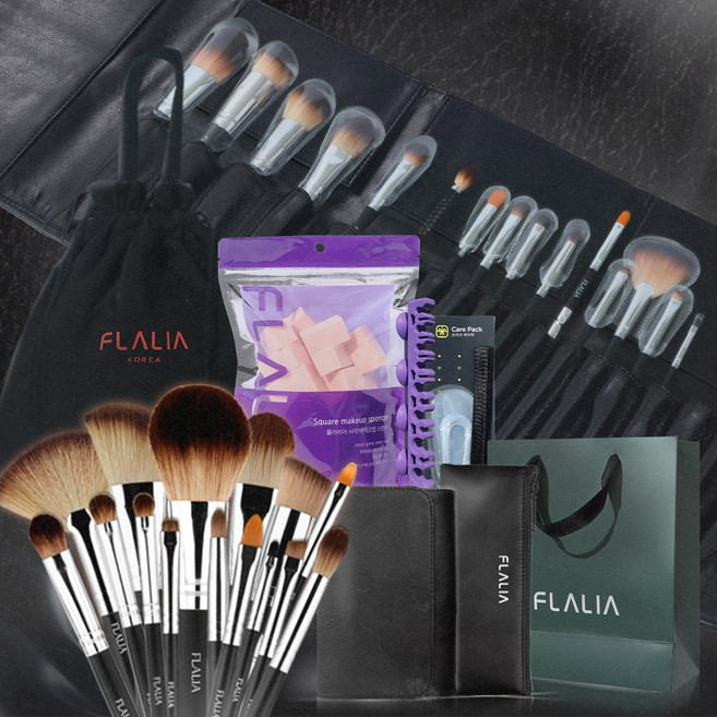 [올인원/선물추천]플라리아 메이크업 브러쉬 세트 15종 스타터팩 클래식 입문용 데일리 전문가용 풀구성(파우치 퍼프 패드 케어팩 선물포장 포함), 1