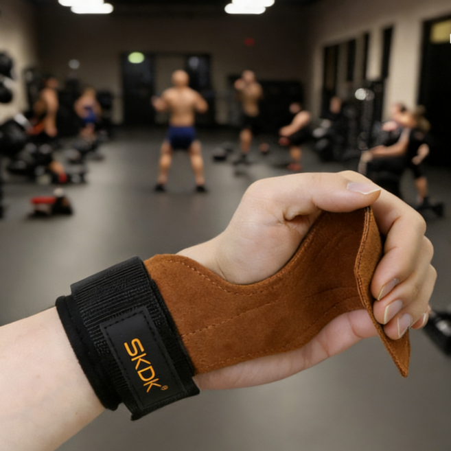 소가죽 헬스 스트랩 손목 보호 그립 양손 세트 가죽 프로 파워 미끄럼 굳은살 방지 리프팅 손목보호대, 1개, 브라운