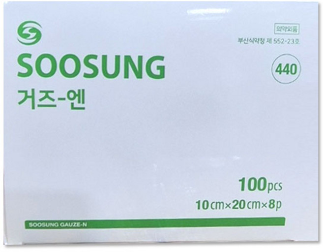 수성 거즈-엔 접은거즈 10cm x 20cm 8겹 소독거즈 드레싱, 1개, 100개입