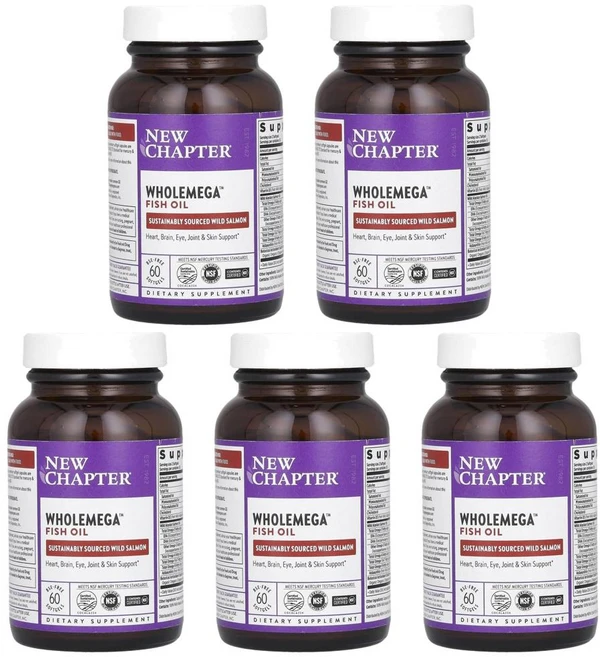 New Chapter Wholemega Fish Oil 뉴챕터 홀메가 피쉬오일 소프트젤, 60정, 5개 - 쿠팡