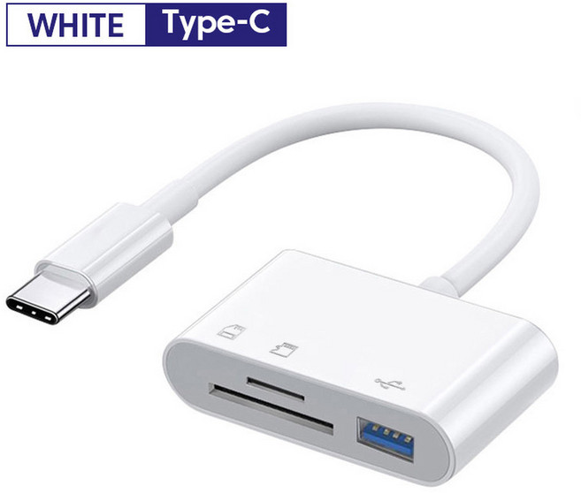 USB 유형 카드 판독기 in TF SD 마이크로 메모리 변환기 어댑터 전화 애플제품 호환 Huawei 삼성, 1개, white