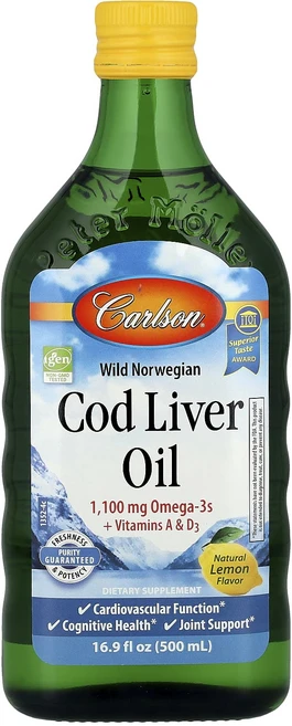 칼슨 노르웨이산 야생 대구 간유 레몬 맛 500ml, 499.792ml, 4개 - 쿠팡